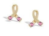 14K Yellow Gold Round Created Pink Sapphire Ribbon Earrings