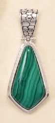 Oxidized Sterling Silver Pendant, 30x15mm Malachite, 2 inch (incl bail)