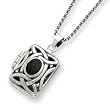Sterling Silver Onyx & Marcasite Square Locket with Chain - 18 Inch