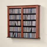 Cherry Double-Width Wall Mount Media Storage Rack MultiMedia Collection by Prepac Furniture - CFW-03