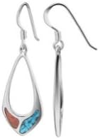 925 Sterling Silver Turquoise and Coral Inlay Southwestern Style Dangle Earrings Frech Hook Back Findings