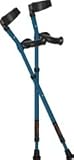 Metallic Blue Forearm Crutches 1 pair with shock absorbing tips to reduce trauma to the forearm, elbow and shoulder also have ergonomically designed grips and swivel 3/4 form fitting cuffs that permits the user to multi-task like shake hands or reach for something without dropping the crutch. Adjustable for user from 5' 4