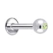 16 Gauge 3/16" 3mm -Solid 14KT White Gold 1.5mm Genuine Peridot Internally Threaded Tragus