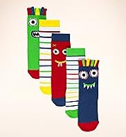 5 Pairs of Younger Boys Assorted Face Striped Socks