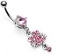 Cute Pink Crystal Kitty Belly/Navel Ring Silver Tone