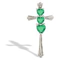 14K White Gold Genuine Heart Emerald and Diamond Cross Pendant