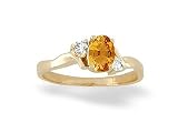 14K Yellow Gold Genuine Oval Citrine and Diamond Ring