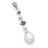 14k White Gold Amethyst, Diamond and Cultured Freshwater Pearl Drop Slide