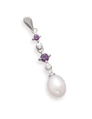 7.5-8mm Freshwater Pearl, Diamonds and Amethyst Slide in 14K Gold