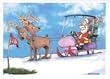 Set of 4 - Card-Santa & Reindeer On 18Th - Golf Card