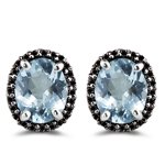 1/2 Ct AA Black Diamond & 4.50 Cts Aquamarine Earrings in 14K White Gold