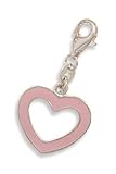 Sterling Silver Charm, 1.375 in long Pink Enamel Heart with Lobster Clasp
