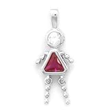 July Birthstone Girl Pendant. Rhodium Plated Ruby Red Cz.