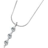 14K White Gold Created Moissanite Three Stone Pendant With Snake Chain