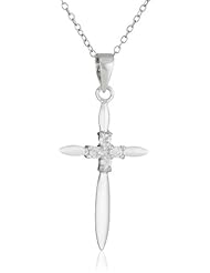 Sterling Silver Cubic Zirconia Thin Cross Pendant Necklace, 18"