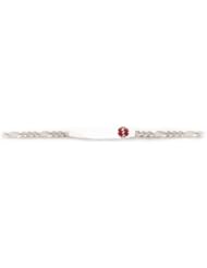 Sterling Silver Medical Alert ID Figaro Chain Bracelet - Length 7 Inch