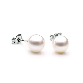 AAA Quality Round 6.5-7mm Akoya SaltWater cultured White Pearl Earrings with... by Pearl Birthstones