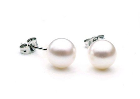 AAA Quality Round 6.5-7mm Akoya SaltWater cultured White Pearl Earrings with 18K White Gold Mount
