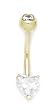 14k Yellow Gold CZ 14 Gauge Heart Shaped Body Jewelry Belly Ring - Measures 22x6mm - JewelryWeb