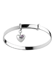 Kids Silver Adjustable June Birthstone Heart Charm Bangle Bracelet