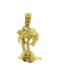 10k Yellow Gold Palm Tree Nautical Beach Ocean Polished Fashion Charm Pendant