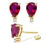 0.02 Ct Diamond and 0.90 Ct Ruby Earrings in 18K Yellow Gold