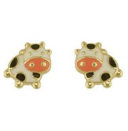 18Kt Yellow Gold Enameled Cow Screwback Earrings