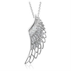 Sterling Silver Angel Feather Wing WHITE Diamond Pendant Necklace (HI, SI-I, 0.25 carat)