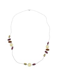 Alexander James White Gold Rhodium Bonded 36 Inch Multi-stone CZ Fashionista Necklace with Faceted Peridot Purple Champagne Cubic Zirconia with Lobster Clasp in Silvertone