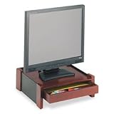 Rolodex 81776 Mahogany Wood & Black Leather Monitor Stand, 14-7/16W X 13-7/16D X 5-1/8H