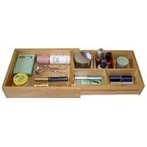 Expandable Cosmetic Drawer Organizer (Natural Wood) (2"H x 6 3/4"W x 9"D)