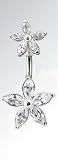 Cz clear Flower 2 piece split Belly navel Ring piercing bar body jewelry