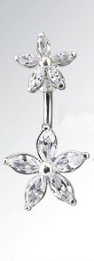 Cz clear Flower 2 piece split Belly navel Ring piercing bar body jewelry