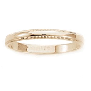 18K Yellow Gold 2mm Domed Milgrain Traditional Fit Wedding Band Ring (Sizes 4 to 8). BENCHMARK