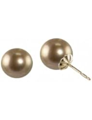 14k 9-10mm chocolate (dyed) Tahitian cultured pearl stud earrings.