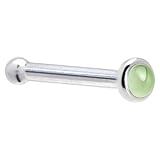 Solid 14KT White Gold 2mm Genuine Peridot Nose Bone - 18 Gauge
