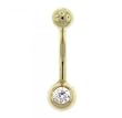 10KT Yellow Gold Belly Ring Barbell Round CZ Gem
