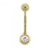 10KT Yellow Gold Belly Ring Barbell Round CZ Gem