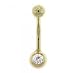 10KT Yellow Gold Belly Ring Barbell Round CZ Gem