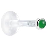 14 Gauge 3/8 Inches Solid 14KT White Gold 2mm Genuine Jade Bioplast Push in Labret