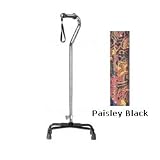 Drive Medical Aluminum Cane With Offset Handle Foam Rubber Grip Paisley Black - 6 ea