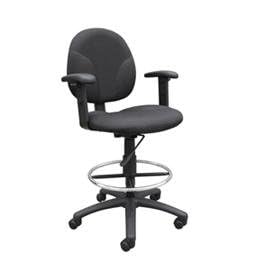 Boss Fully Adjustable Drafting Stool With Foot Ring and Arm Rests - B1691 - Black by BOSS