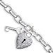 Sterling Silver CZ Heart Key Open Link Bracelet - 7.5 Inch - Lobster Claw - JewelryWeb