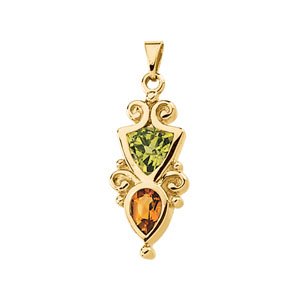 Buy 06.00Mm 06.00X04.00Mm 14K Yellow Gold Genuine Peridot And Citrine Pendant