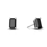 14K White Gold Emerald-cut Genuine Black Onyx Stud Earrings