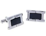 Stainless Steel Cufflinks with Black Inlay