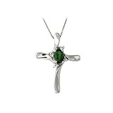 Emerald Cross Diamond Pendant 14k White Gold