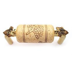 3" CTC Wine Cork Bin Pull - Brass - with Gold Leaves Accents