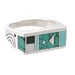 Ray Tracey Ring with Turquoise, Onyx and Mother of Pearl in Sterling Silver, Size 11 1/2, #7962