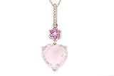 5 3/8 Carat Rose Quartz, Pink Sapphire and Diamond 14K Pink Gold Pendant w/Chain
